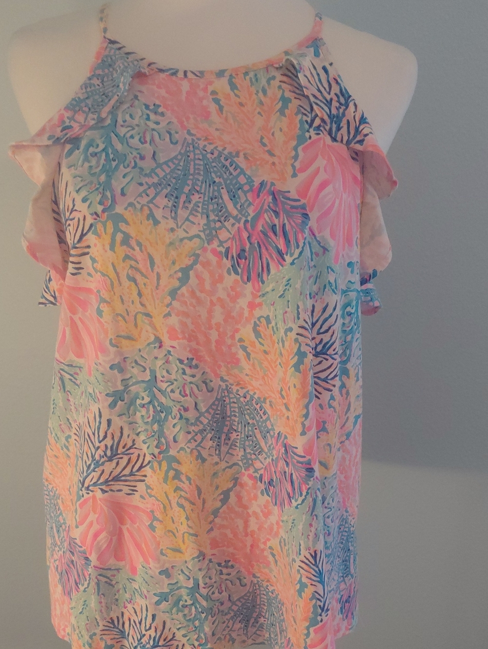 Lilly Pulitzer Pink Multi Coral-Print Ruffle Halter Top